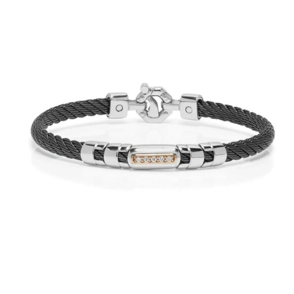 BARAKA Men's BR332011RODB210010 Rose Gold Black PVD White Diamonds Bracelet